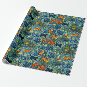 Papel De Presente Gatos em estilo pós-impressionista