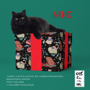 Papel De Presente Gatos Engraçados Em Caixas De Natal Vermelho Negro