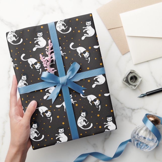 Papel De Presente Gatos espaciais cósmicos e padrão de estrelas (Presentear)