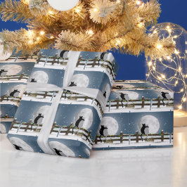 Papel De Presente Gatos Felizes Natal em uma Cerca de Inverno
