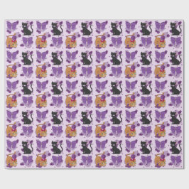 Papel De Presente Gatos Fofos e Laços Padrão