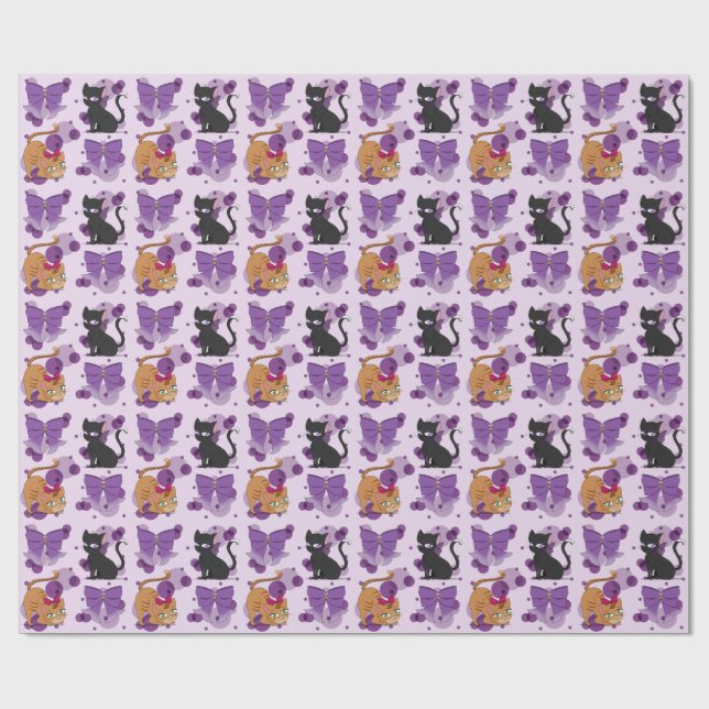 Papel De Presente Gatos Fofos e Laços Padrão (Aberto)