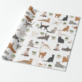 Papel De Presente Gatos Fofos e Plantas Domésticas