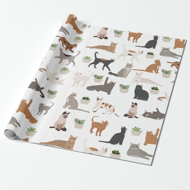 Papel De Presente Gatos Fofos e Plantas Domésticas  (Desenrolado)