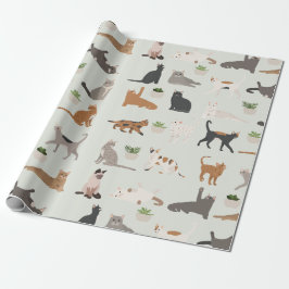Papel De Presente Gatos Fofos e Plantas Domésticas