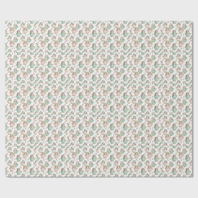 Papel De Presente Gatos Fofos em Xícaras de Chá - Padrão de Design d (Aberto)