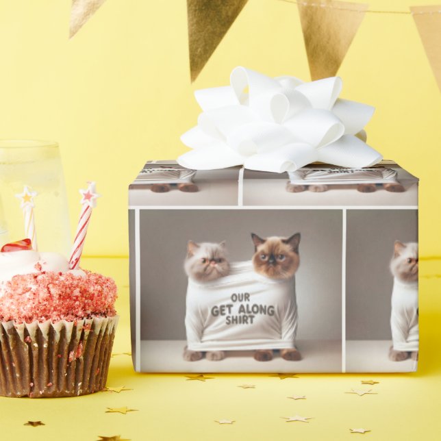 Papel De Presente Gatos Irmão Vestindo Fica Ao Longo Da Camisa (Festa de aniversário)