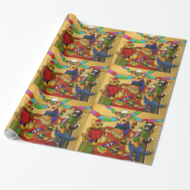 Papel De Presente Gatos Jantes de Natal Britânicos (Desenrolado)