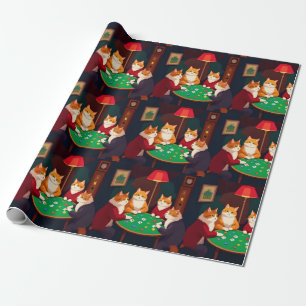 Papel De Presente Gatos Jogando Cartas Pôquer Gatos Fofos Apostando