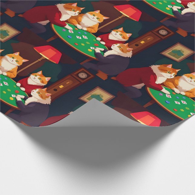 Papel De Presente Gatos Jogando Cartas Pôquer Gatos Fofos Apostando  (Ponta)