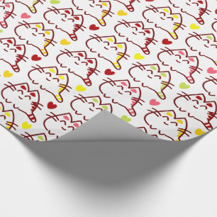 Papel De Presente Gatos Kawaii Cute e Padrão de Coração