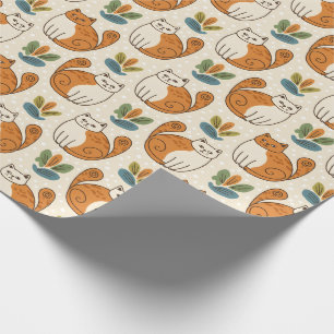 Papel De Presente Gatos laranja e branco estilo de arte ingênuo