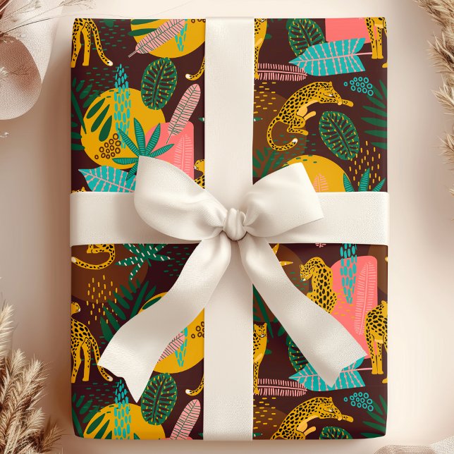 Papel De Presente Gatos Leopardo Padrão Abstrato da Selva Tropical (Criador carregado)