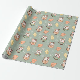 Papel De Presente Gatos Pastel de Outono em Padrão de Canecas