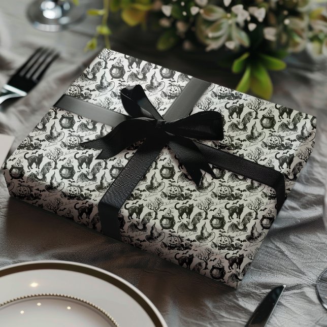 Papel De Presente Gatos Pretos Assustadores, Morcegos e Abóboras de  (Criador carregado)