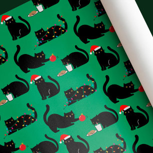 Papel De Presente Gatos Pretos Bobos de Natal
