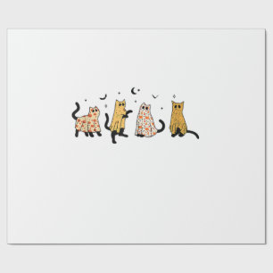 Papel De Presente Gatos Pretos Engraçados Fantasmas Padrão Halloween