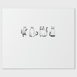 Papel De Presente Gatos Pretos Fofos em Fantasia de Fantasma para Mu