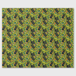 Papel De Presente Gatos Pretos Fofos Padrão de Prado Floral