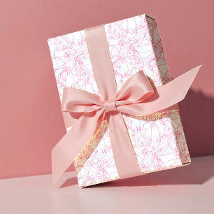 Papel De Presente Gatos Rabiscados Rosa Vibrante – padrão moderno e