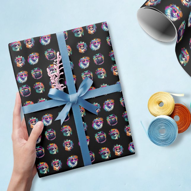Papel De Presente Gatos retrorLegal com óculos escuros pretos (Funny retro cat wrapping paper is cool, colorful, and good any time of year!)
