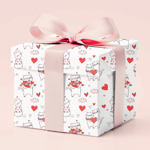 Papel De Presente Gatos Românticos de Gatinhos do Coração de Amor Ve