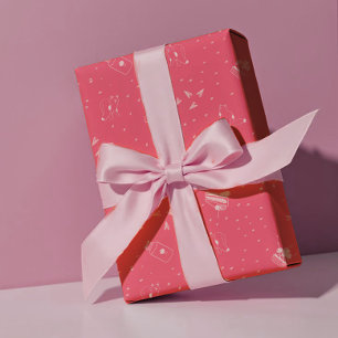 Papel De Presente Gatos Rosa Quente, Bolo & Cerejas - Dia dos Namora