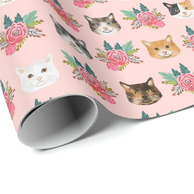 Papel De Presente Gatos rostos cor-de-rosa (Ponta do rolo)