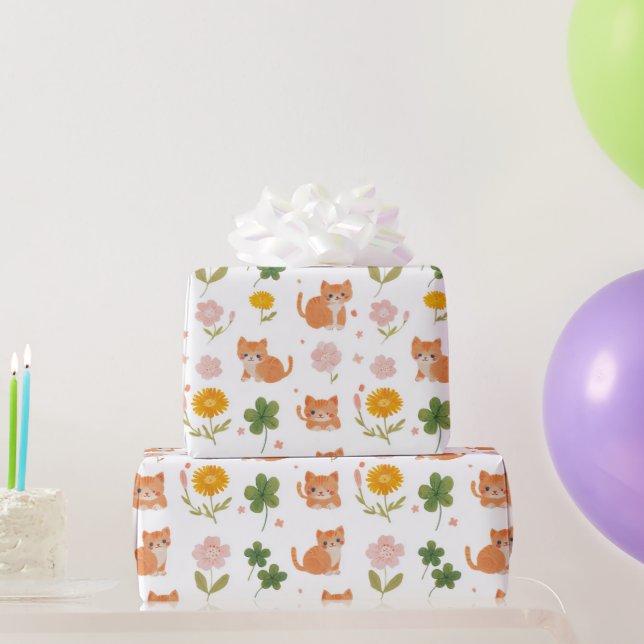 Papel De Presente Gatos Sortudos e Trevos (Presentes para festas)