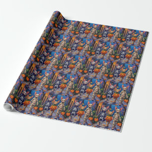 Papel De Presente Gatos Sphynx Pedindo Doces com Fantasias de Hallow