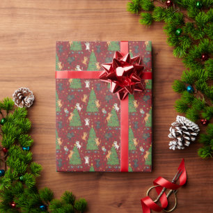 Papel De Presente Gatos Travessos Subindo Árvores Natal Divertido