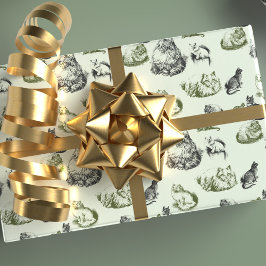 Papel De Presente Gatos Vintage Em Verde E Azul