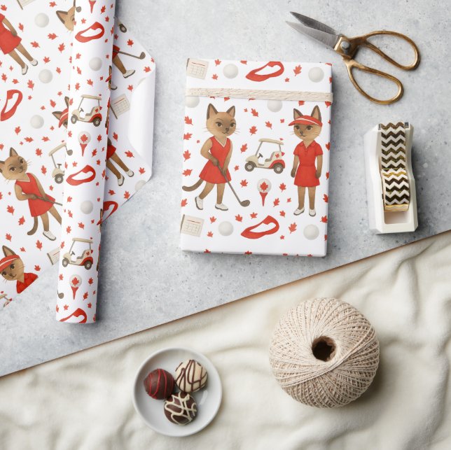 Papel De Presente Gear de Golfe no Dia do Canadá para amantes de gat (Artesanato)