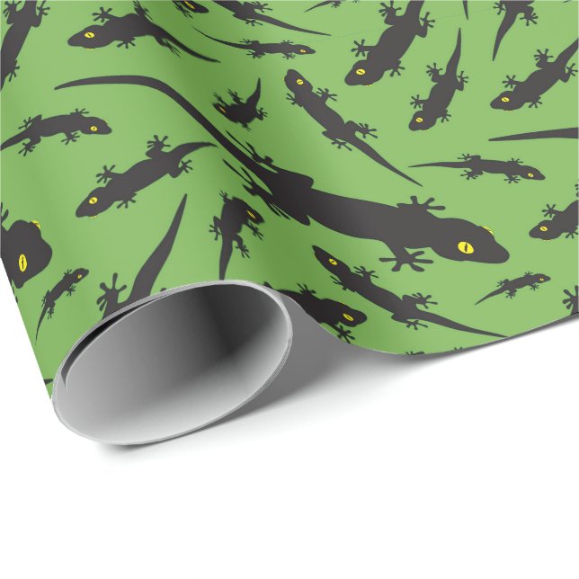 Papel De Presente Gecko Verde Brilhante com Lizard (Ponta do rolo)