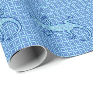 Papel De Presente Geco tribal do batik - azul macio da sarja de