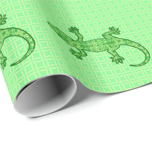 Papel De Presente Geco tribal do batik - limão e verde esmeralda