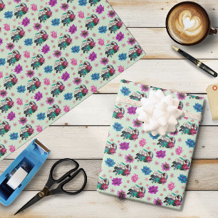 Papel De Presente Géisha Asiática Dragão Flor de Cerejeira Azul