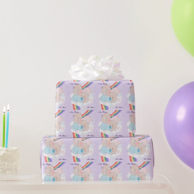 Papel De Presente Gêmeos Bebês Menina e Menino Arco-íris (Presentes para festas)