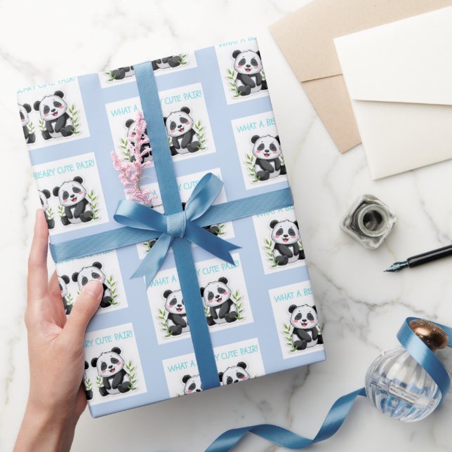 Papel De Presente Gêmeos Meninos, Presente de Urso Panda, Chuveiro d (Presentear)