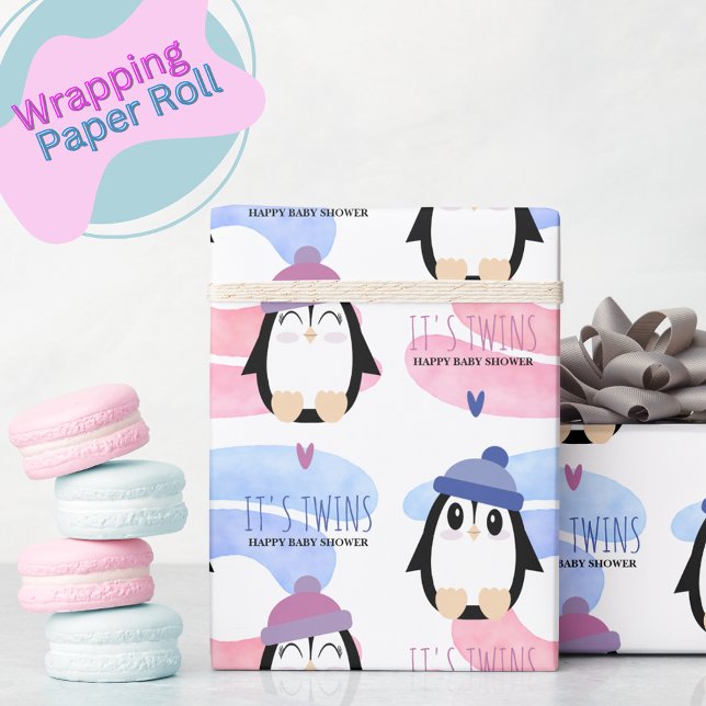 Papel De Presente Gêmeos Pinguins e Meninos (Criador carregado)