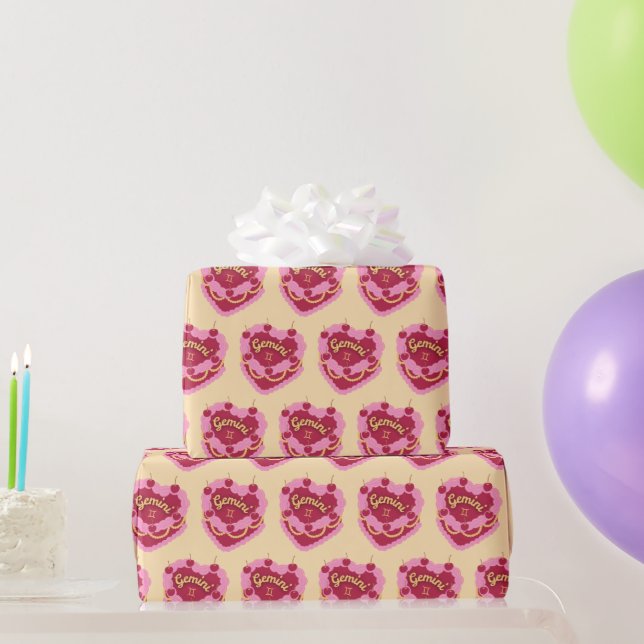 Papel De Presente Gemini Zodiac Coquette Heart Cake (Presentes para festas)