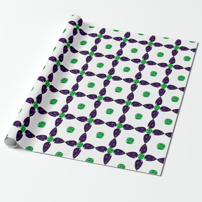 Papel De Presente Gemstone Art, Green and Purple (Desenrolado)