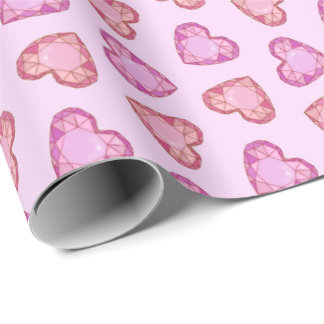 Papel De Presente Gemstone Hearts Cute Pink Valentines Day