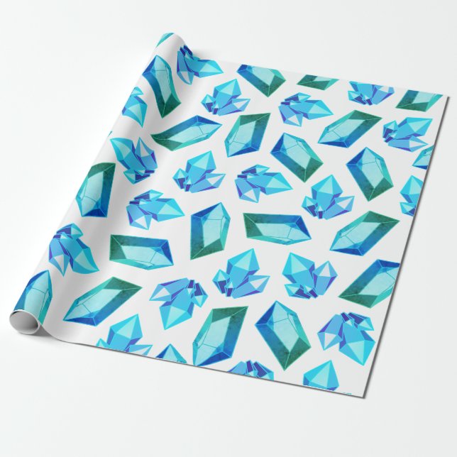 Papel De Presente Gemstones de Geodo Azul e Verde Modernos (Desenrolado)