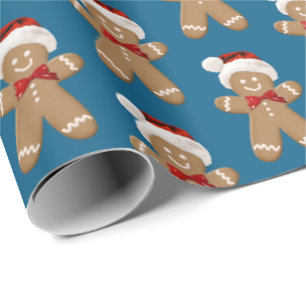 Papel De Presente gengibre bonito com chapéu de Papai Noel