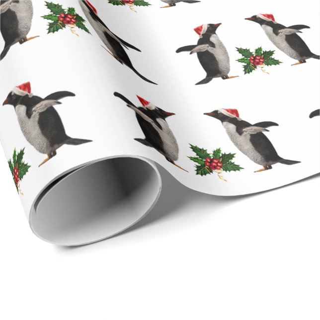 Papel De Presente Gentoos e Holly de Natal (Ponta do rolo)