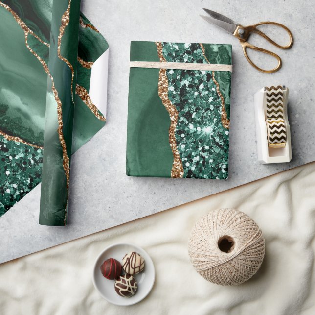 Papel De Presente Geodo de Ágata do Oceano com Brilho Verde e Dourad (Artesanato)