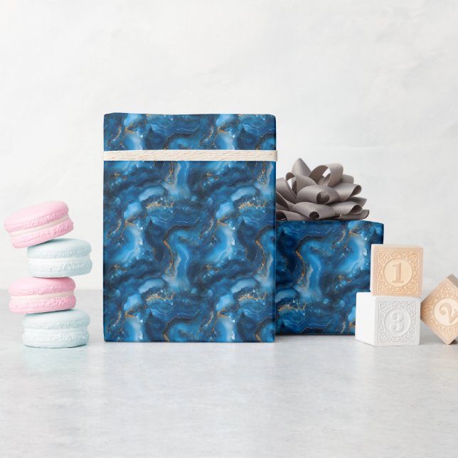 Papel De Presente Geodo de Mármore Azul e Dourado (Chá de bebê)