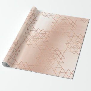 Papel De Presente Geometria do Dourado Hexágono Metálico Rosa Rosa R