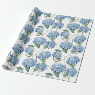 Papel De Presente Geometria Floral - Hídrangas Azul e Branca